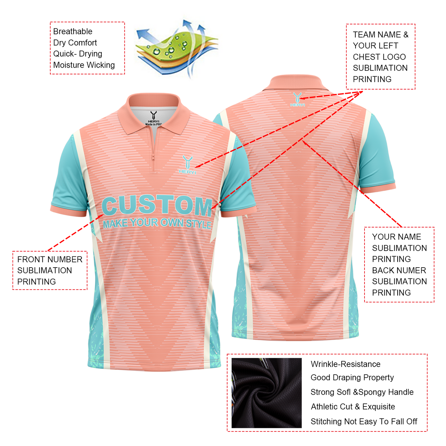 Customized High-Quality Black And Red Gradient Pattern Zipper Darts Performance Polo Shirt