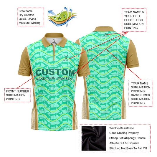 Customized Light Green Zipper Performance Dart Polo Shirt