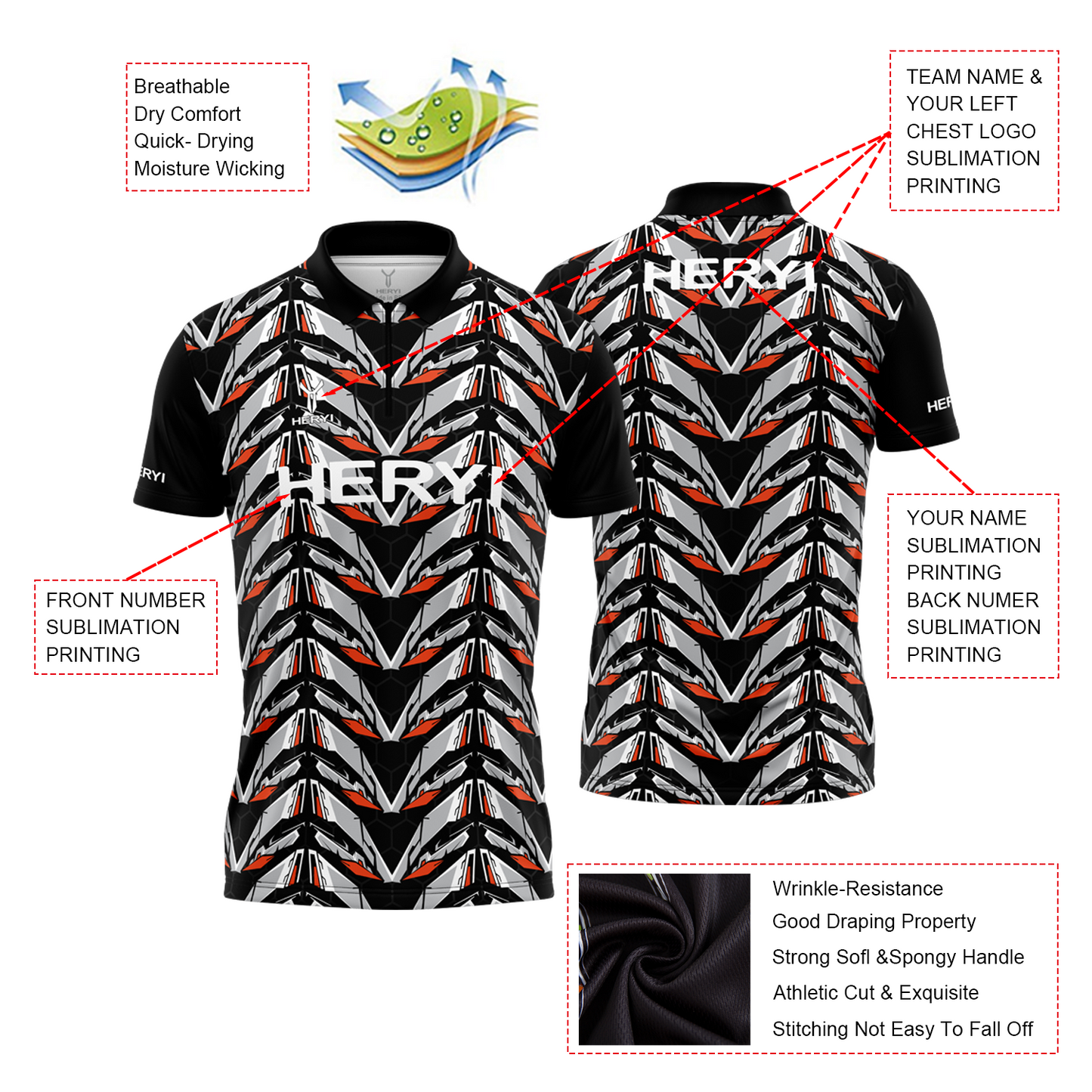 Custom Breathable Absorb Sweat Sublimation Dart Polo Shirt