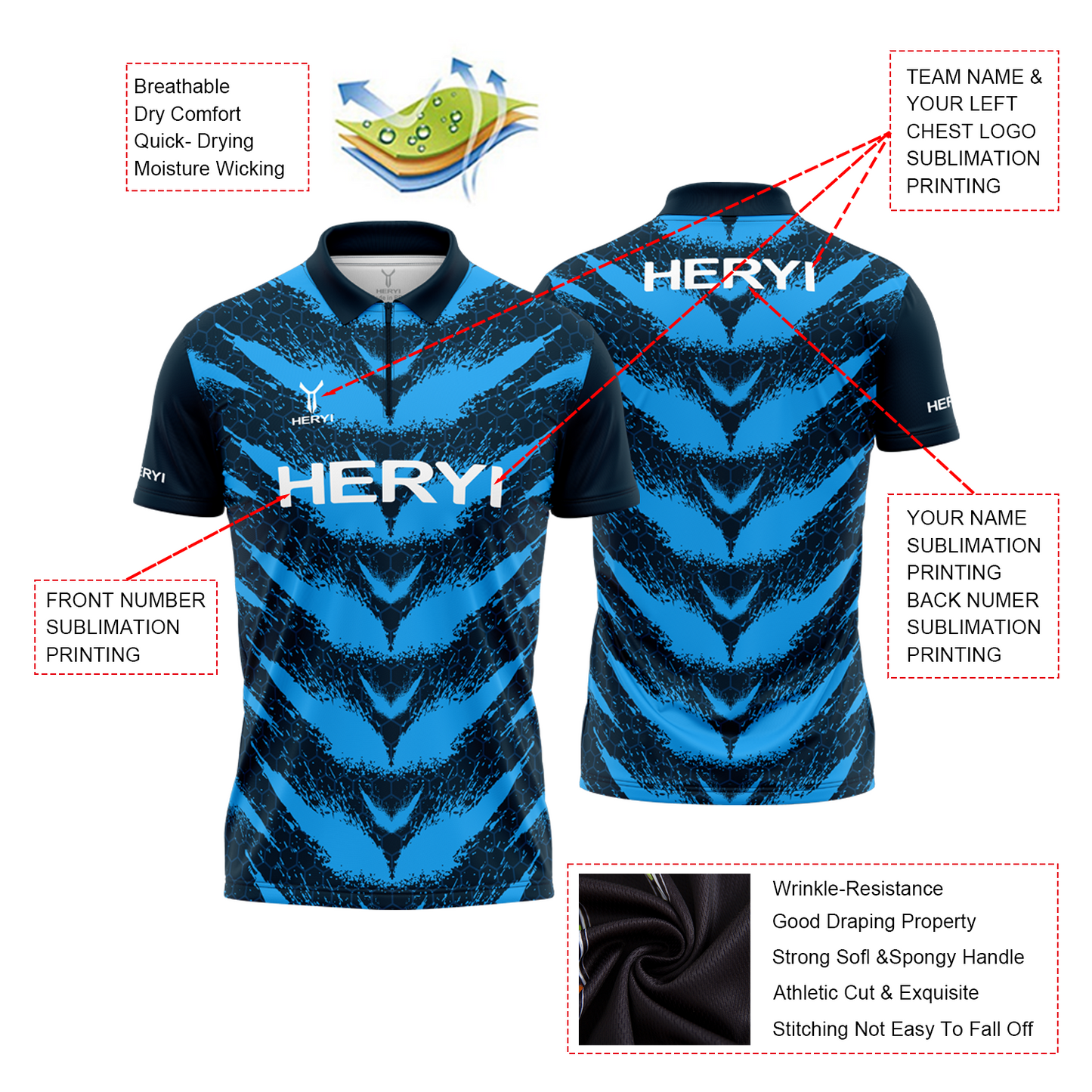 Custom Polyester Dart Shirt Jersey Zipper Stand up Collar Polo Shirt