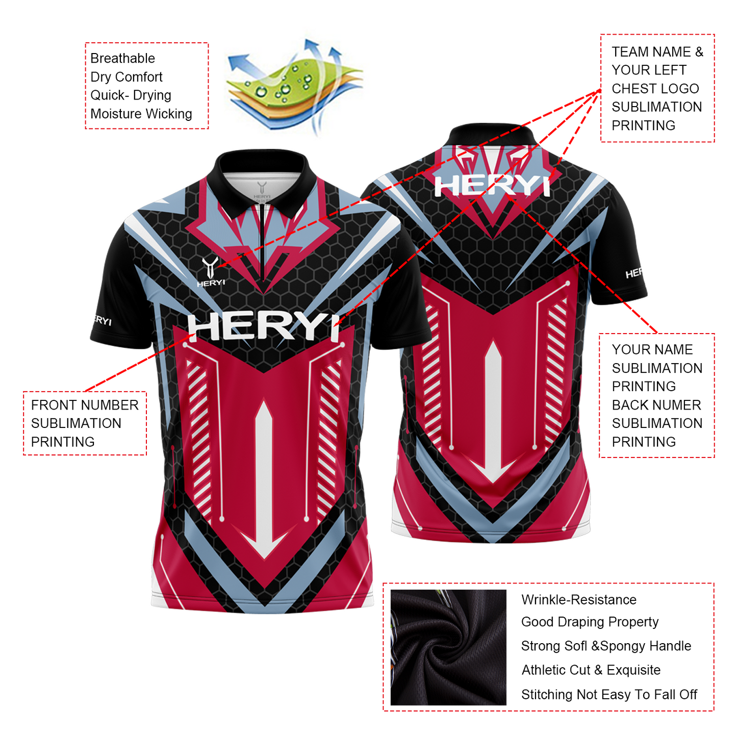 New Summer Fashion Wholesale High Quality Bulk Embroidery Cool Moisture Wicking Custom Design Dart Shirts
