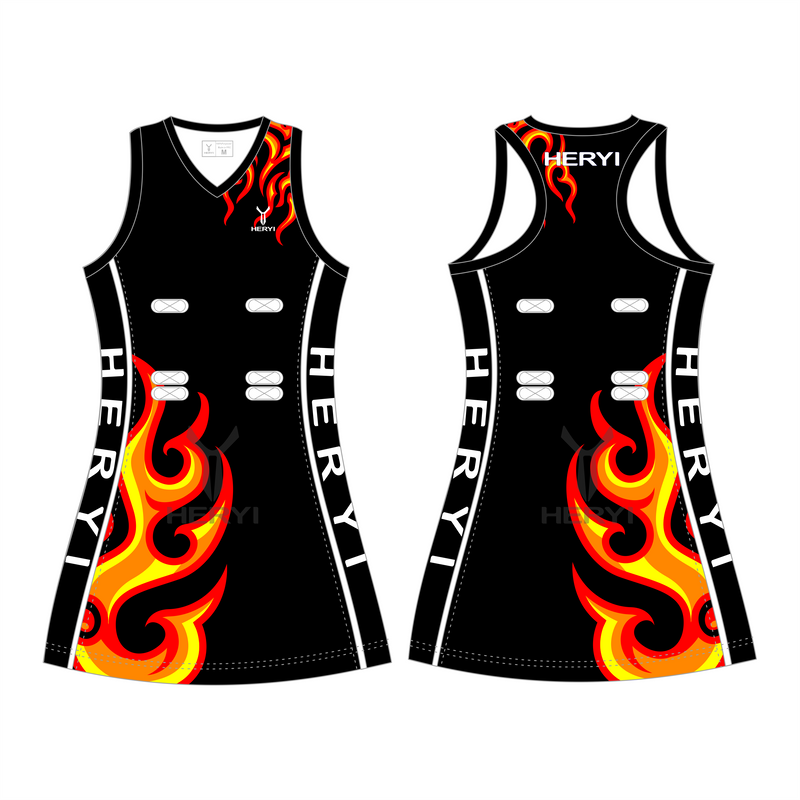Customized flame design netball uniforms