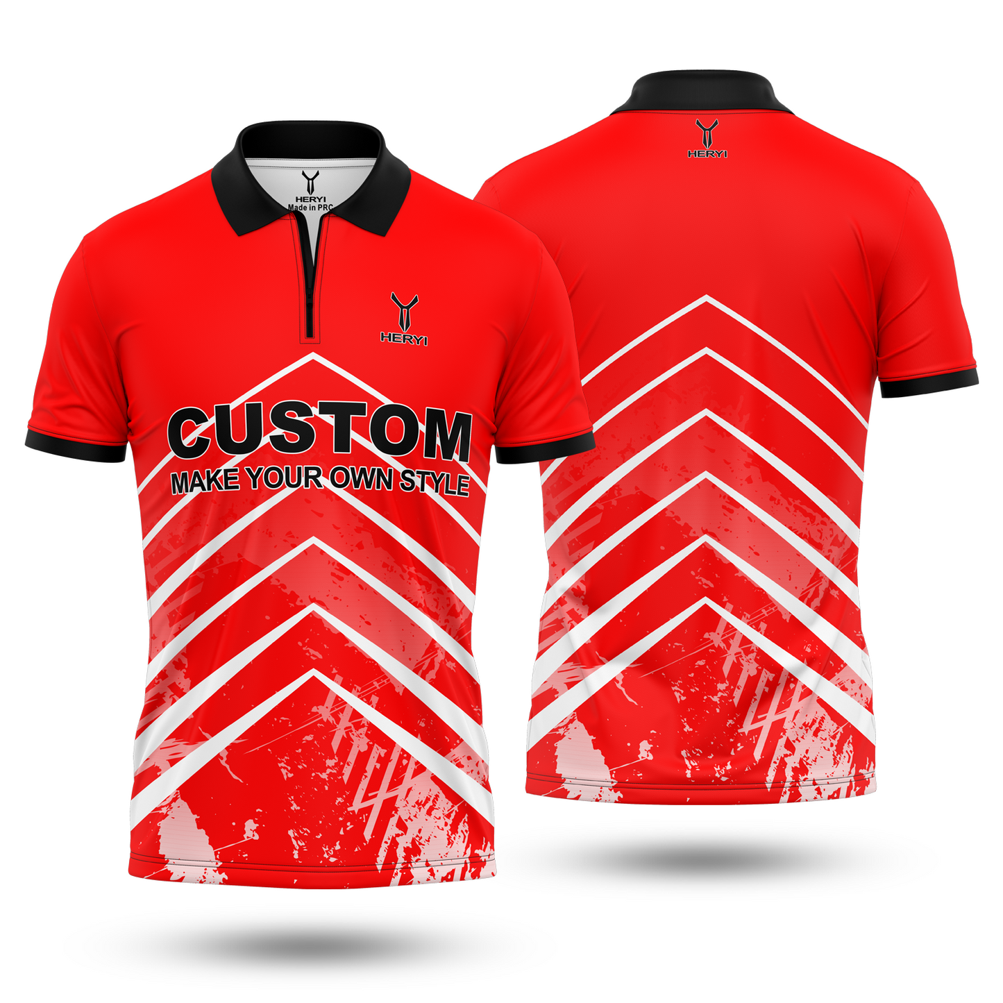 Customized High-Quality Black And Red Gradient Pattern Zipper Darts Performance Polo Shirt