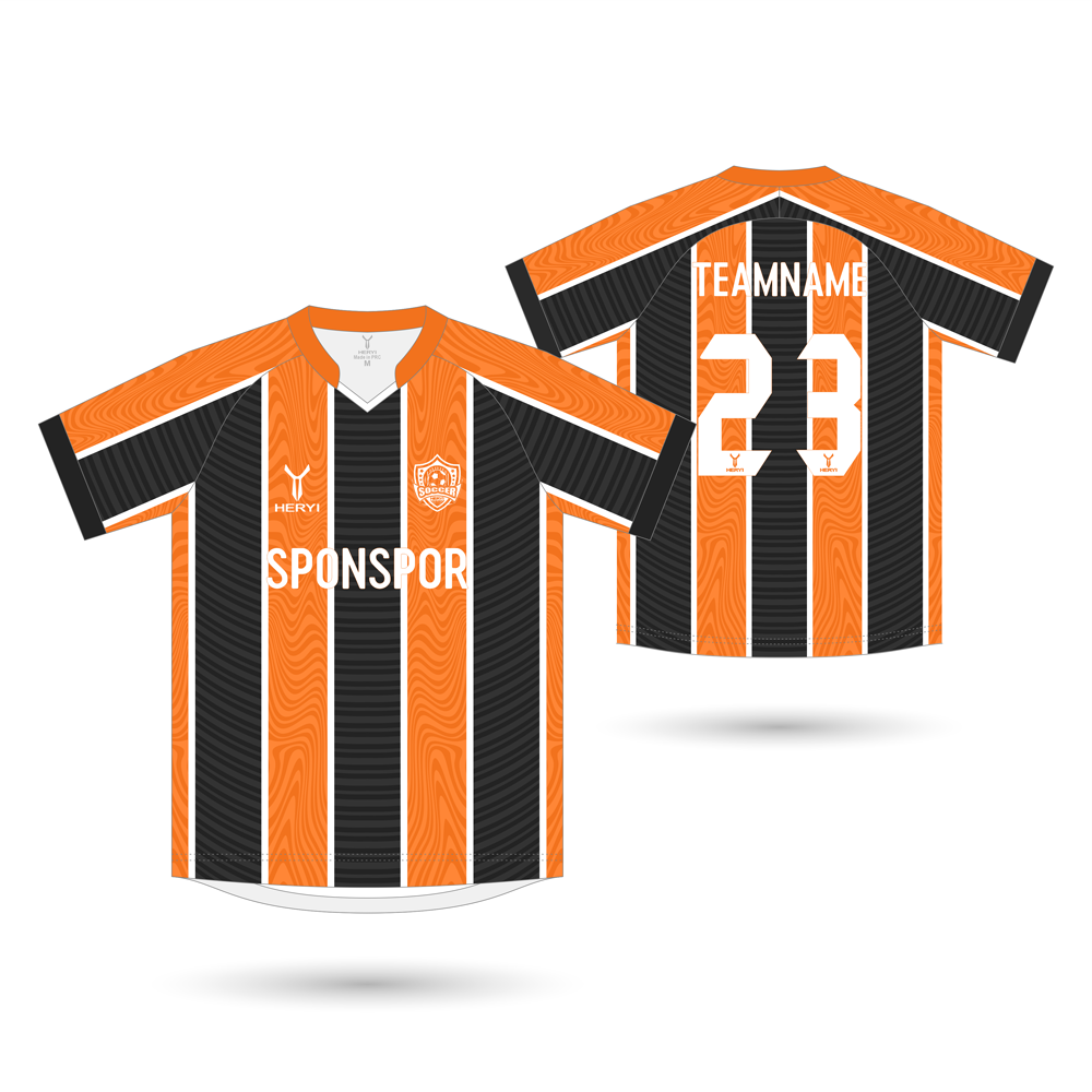 Custom OEM Orange & Black Striped Soccer Jersey | Wholesale