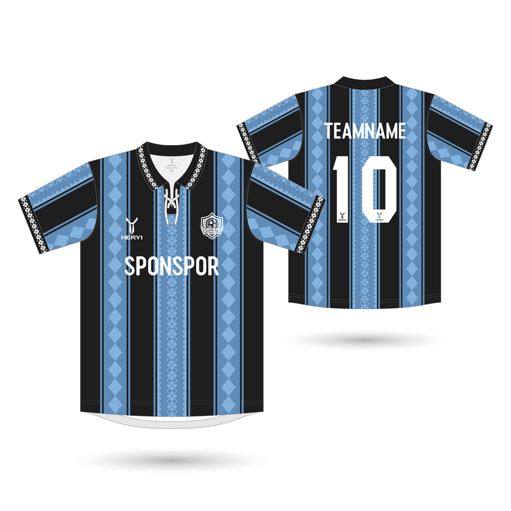 Custom Blue & Black Lace-Up Soccer Jersey | Argyle Pattern OEM