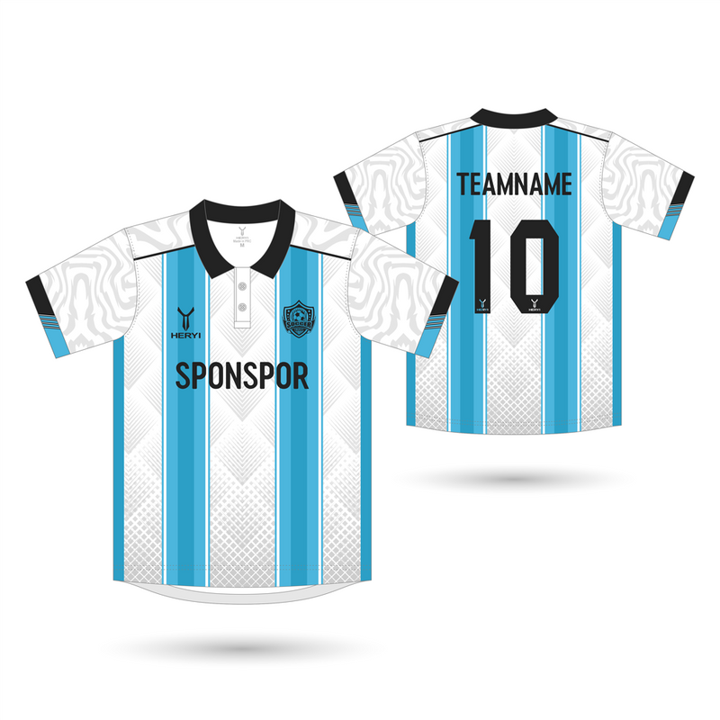 Custom Blue & White Striped Jersey Maker | Button Collar Specialist