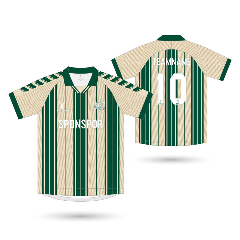 Custom Green & Beige Wood Grain Soccer Jersey | Chevron Sleeve Design