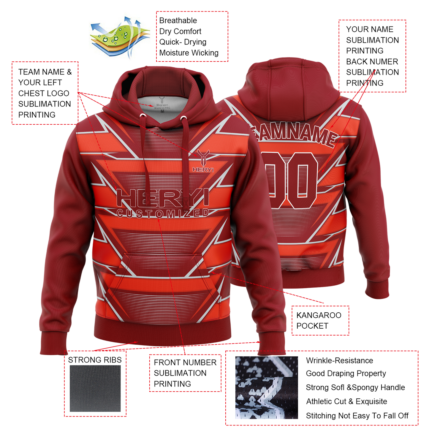 Custom Sports Wear Sublimation Hoodies  H103-22