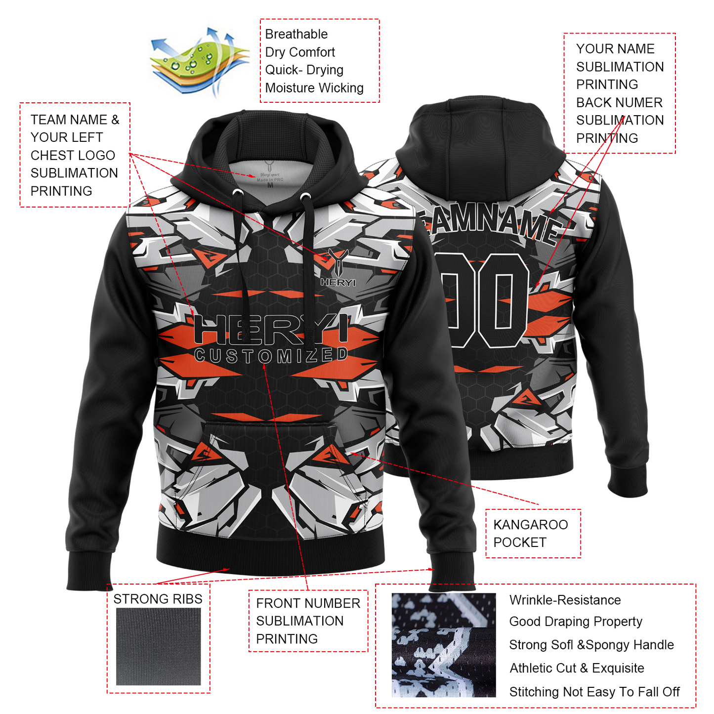 Custom Sports Wear Sublimation Hoodies Sweatshirts H103-23