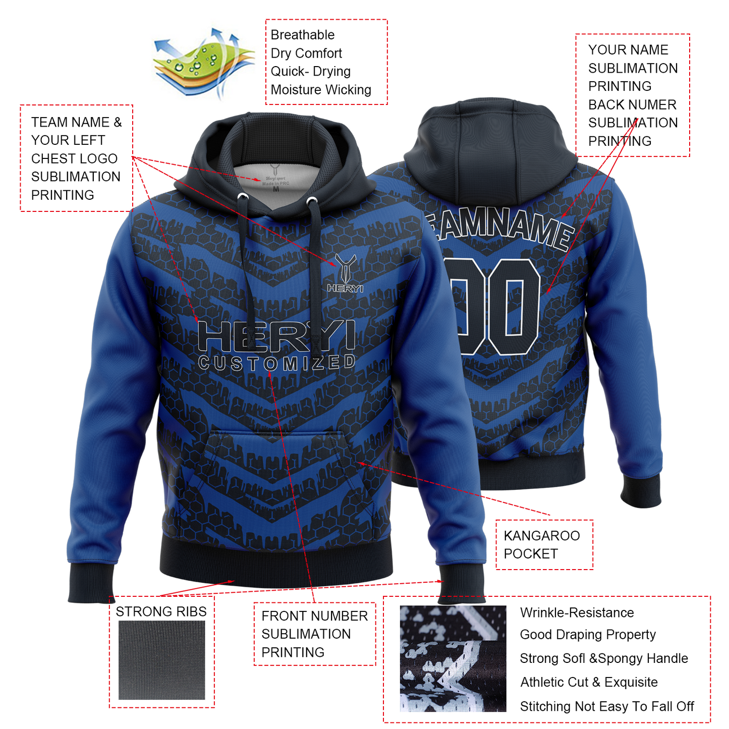 Design Your Own Sublimated OEM Polyester Sublimation Custom Hoodies H103-32