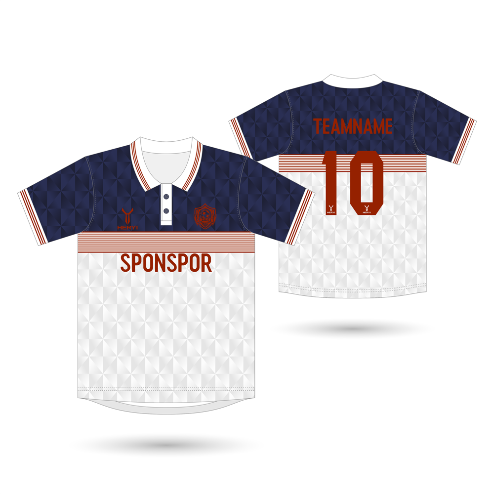 Wholesale Navy & White Polo Soccer Kit | Geometric Shoulder Design