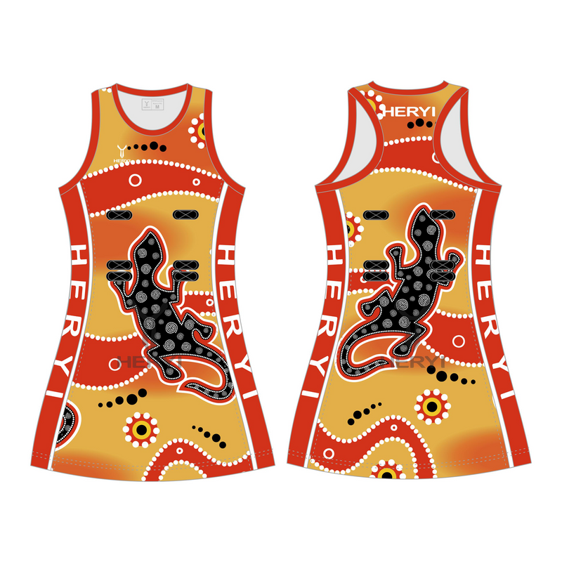 Custom orange aborigines netball dress
