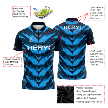 Custom Polyester Dart Shirt Jersey Zipper Stand up Collar Polo Shirt