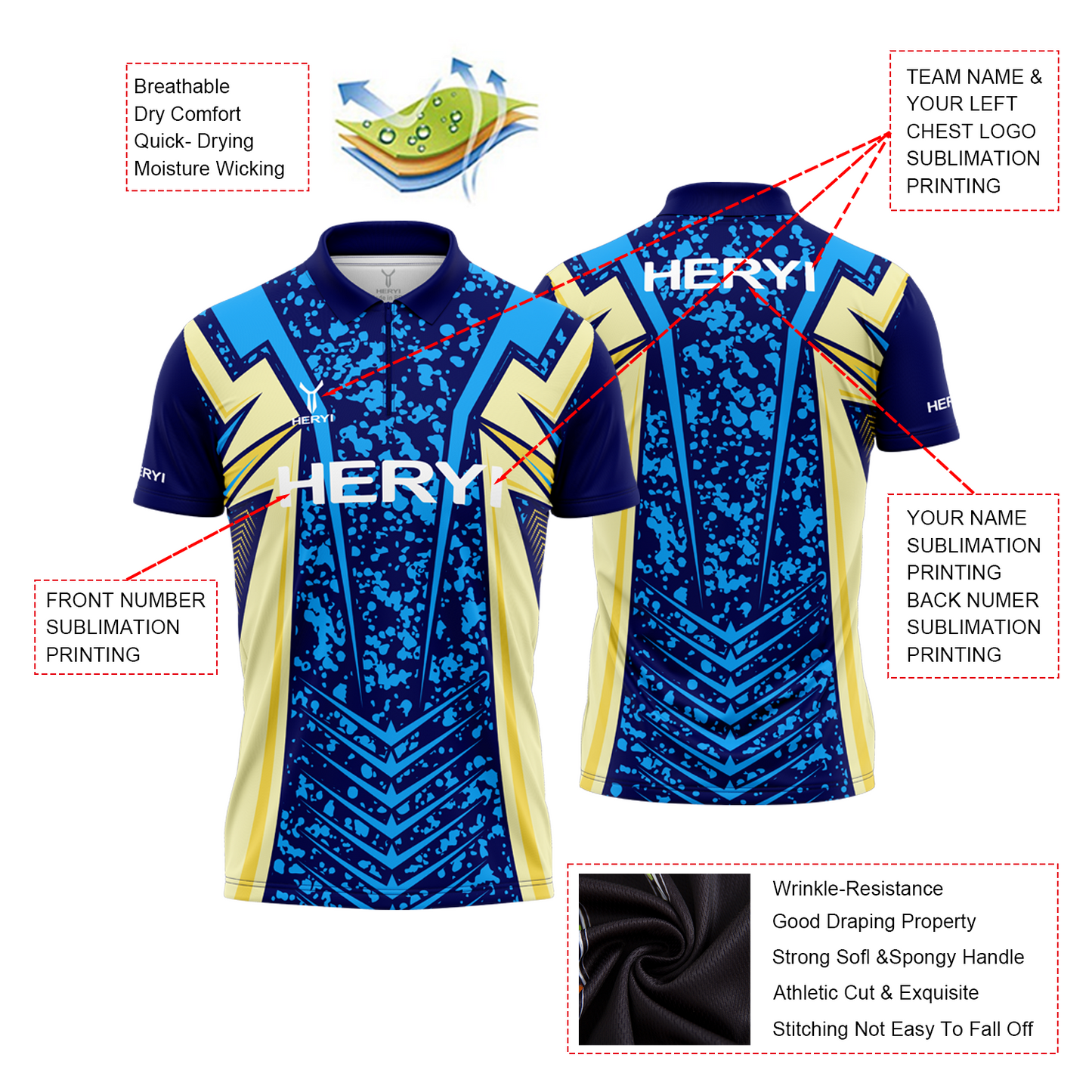 Custom Design Mens Dart Polo Shirts With Zipper