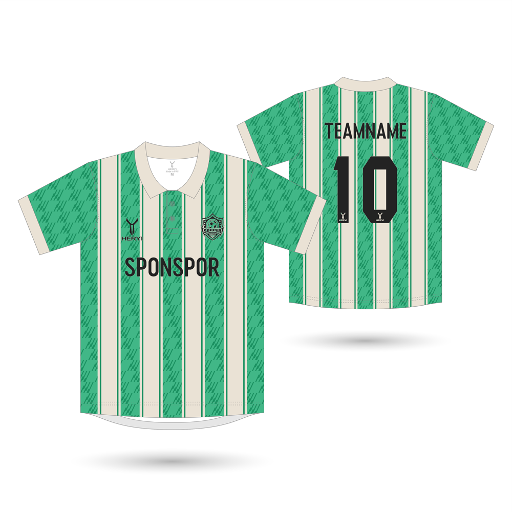 Retro Cream & Green Striped Football Shirt | Texture Print Manufacturer