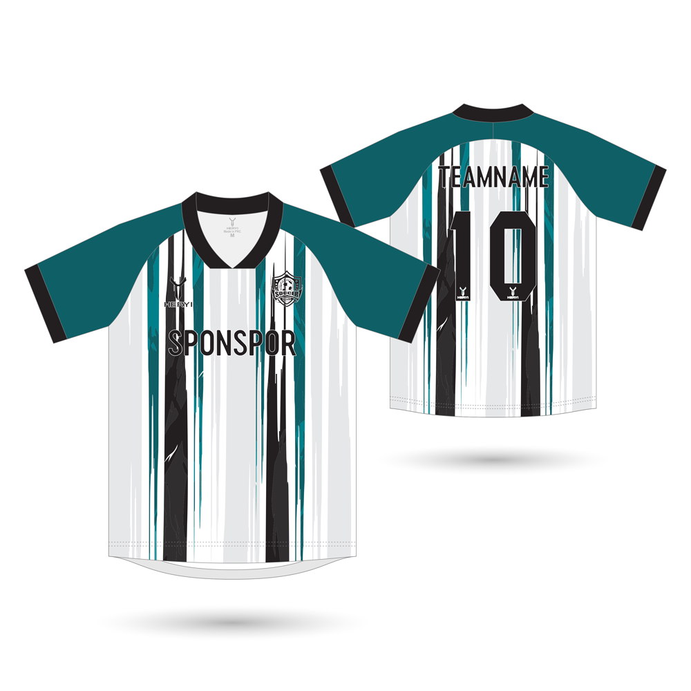 Artistic White & Teal Brushstroke Soccer Shirt | Streetwear Supplier